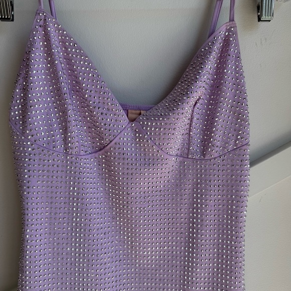 EMBELLISHED Spaghetti Strap V-neck Rhinestone Mini DRESS in Purple Lavender sz S - Picture 5 of 7
